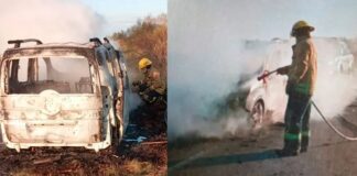 Un auto se incendió en la ruta 12 y fue destruido por completo